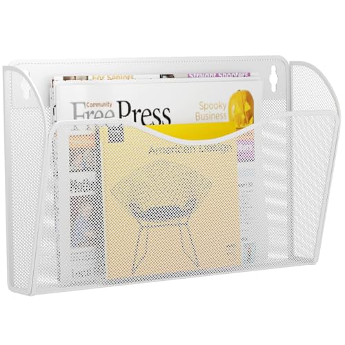 Single Pocket Wall File Holder, Mesh Hanging File Folder Paper Organizer, Vertical Wall Mounted Mail Basket, Storage Organization Magazine Rack for Office, Home and School, White - color: White, size: 1 Pack Wall Mounted
