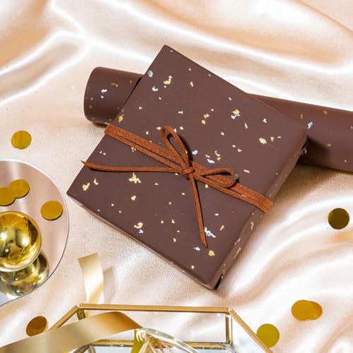 WRAPAHOLIC 30 Inch Chocolate Brown Wrapping Paper Roll - 30 Inch x 16.5 Feet - Chocolate Brown Gold Design with Silky Touch Perfect for Birthday, Holiday, Wedding, Baby Shower - color: Chocolate Brown, size: 30 inch x 16.5 feet