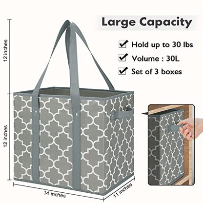 Reusable Grocery Bags 6-Pack Foldable Washable Large Storage Basket, Grey - color: Grey, size: 6 Pack
