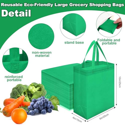 Windyun 50 Pcs Reusable Tote Bag Bulk 8 x 4 x 10 Inch, Green - color: Green