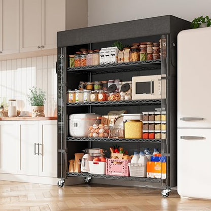 REIBII 72.8"H 5-Tier Heavy Duty Storage Shelving with Cover & Wheels,Pantry - size: 35" W x 16" D x 72.8" H