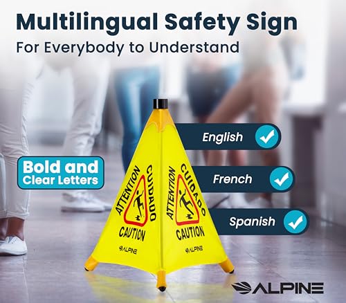 Alpine Caution Wet Floor Sign 3 Pack - Pop Up Slippery When Wet Sign, Wall Mounted Foldable Bilingual Yellow Safety Warning Caution Cone for Commercial & Office Use (20 Inches) - size: 3-Pack