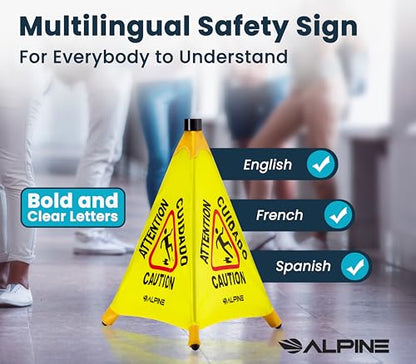 Alpine Caution Wet Floor Sign - Pop Up Slippery When Wet Sign, Wall Mounted Foldable Bilingual Yellow Safety Warning Caution Cone For Commercial & Office Use (30 Inches) - size: 30 inches