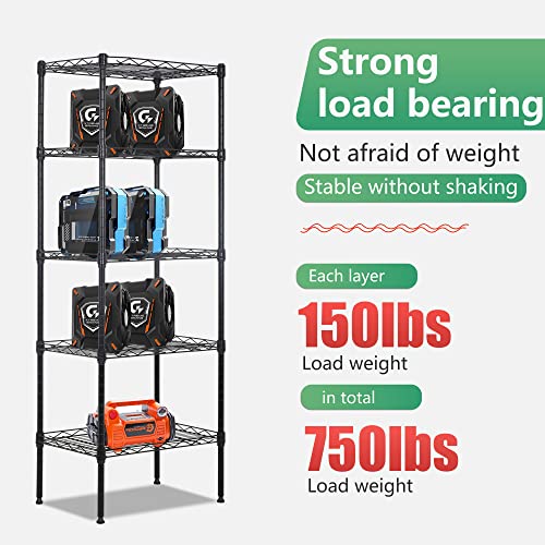 FDW | 5-Tier Wire Shelf | 17" x 12" x 48" | Black - color: Black, size: 17×12×48