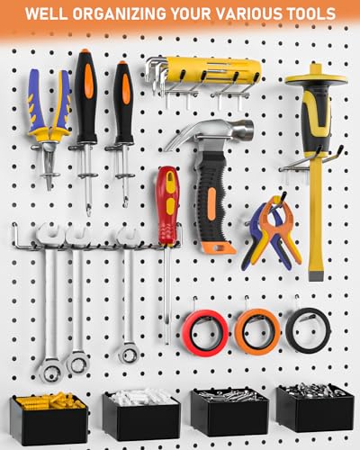 INCLY 170PCS 1/4 Inch Pegboard Hooks Kit with Bins & Peg Locks - size: 170PCS