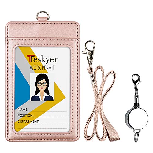 Teskyer Badge Holder with Retractable Lanyard, Vertical Rose Gold - color: Rose Gold #02, size: Vertical