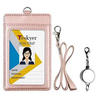 Teskyer Badge Holder with Retractable Lanyard, Vertical Rose Gold - color: Rose Gold #02, size: Vertical