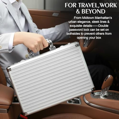 Locking Briefcase, Metal File Organizer with Dual Combination Locks