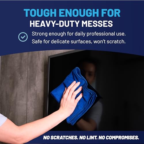 MW Pro Multi-Surface Microfiber Towel – 12 Pack | Premium Cleaning Cloth | Clean, Buff, Dust, Polish, Absorb | Large 16"x16" (Dark Blue) - color: Dark Blue