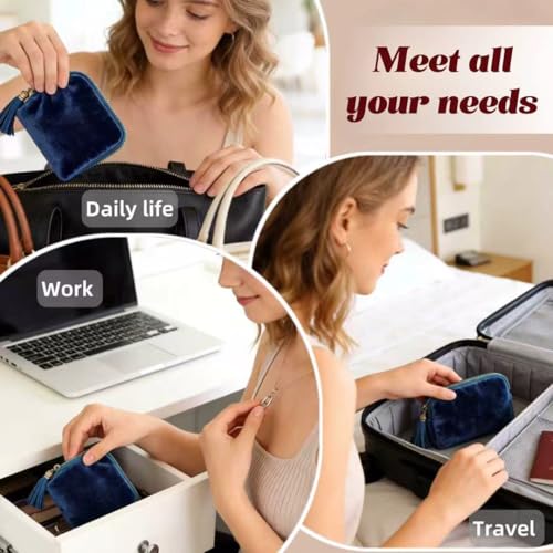Small Travel Jewelry Pocket Case with Zipper for Women - color: Ocean Blue
