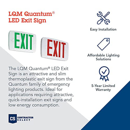 Lithonia Lighting Quantum LED Emergency Exit Sign, Thermoplastic Exit Only Sign with Stencil-Faced White Housing and Green Letters (LQM S W 3 G 120/277 M6) - color: Green, size: 11.75" | Sign Only