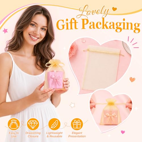 ANZNKU 100PCS Organza Bags 6x9, Gold Small Mesh Gift Bags Drawstring Bulk - color: Gold