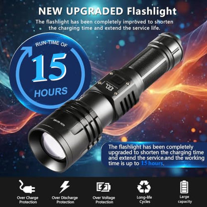 Rechargeable LED Flashlights 10000.00 High Lumens,𝟐𝟎𝟐𝟔 𝐍𝐞𝐰 High Powered Waterproof Tactical Flashlight Spotlight Flashlight for Home, Bright Flashlight Black for Outdoor Camping Emergency - color: Rechargeable Flashlight 5000mAh