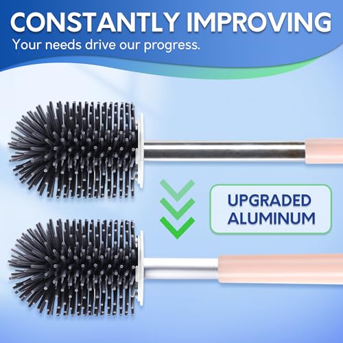 BOOMJOY Toilet Brush and Holder Set, Silicone Toilet Bowl Cleaner Brush, Toilet Scrubber Brush with Tweezers for Bathroom Cleaning, RV Accessories and House Organization Must-Haves - Pink - color: Pink