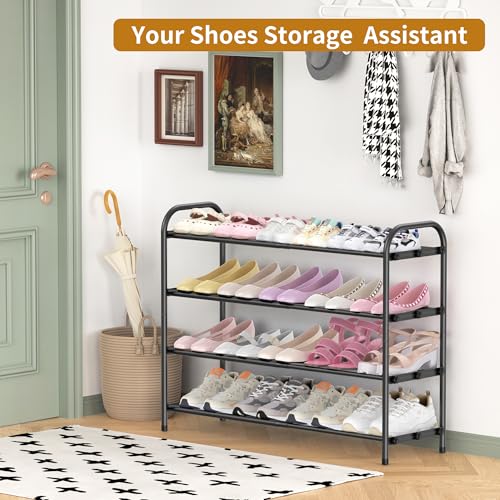 Hleelomi 4-Tier Metal Expandable Shoe Rack for Closet and Entryway, Black - color: Black, size: 4-Tier