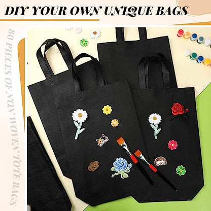 Amylove 80 Pcs Non Woven Tote Bags Bulk Large Reusable Gift Bag Reusable Grocery Bags, 15 x 11. 8 x 4 Inches - color: Black