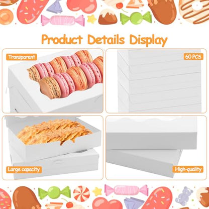 60 Pack 7 x 4 3/8 x 1.5 Inch Cookie Boxes with Clear Window - color: 60PCS White Boxes