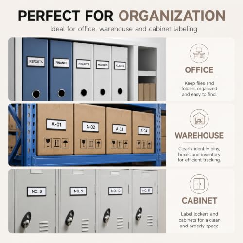 CYEAH 100 Pack Magnetic Label Holders, 1 x 3 Inch C-Channel Magnetic Data Card Holders with Paper Inserts and Clear Plastic Protectors for Metal Racks, Shelves, File Cabinets and Lockers
