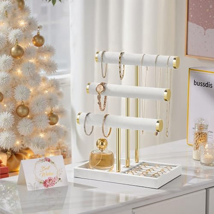 Jewelry Organizer Stand Display, 3 Tier Velvet Bracelet Holder, White - color: White, size: Large