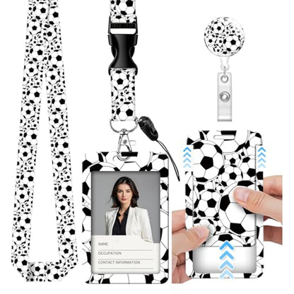 Retractable ID Badge Holder with Breakaway Lanyard - Adjustable Clip for Nurse, Teacher & Office Staff Gift (Cute Football) - color: Cute Football
