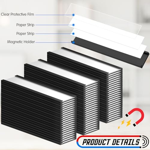 ReliThick 100 Pack 4" x 1" C Channel Magnetic Label Holders for Metal Racks and Shelves with Protective Films and Replacement Strips