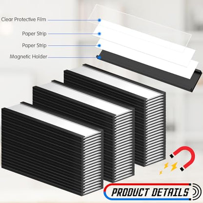 ReliThick 100 Pack 4" x 1" C Channel Magnetic Label Holders for Metal Racks and Shelves with Protective Films and Replacement Strips