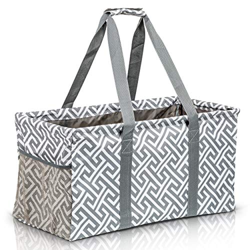Extra Large Utility Tote Bag - Oversized Collapsible Beach Bag - Geo Gray - color: Geo Grey