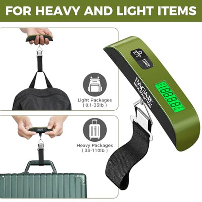 BAGAIL Digital Luggage Scale, 110lbs Hanging Baggage Scale with Backlit LCD Display, Portable Suitcase Weighing Scale, Travel Luggage Weight Scale with Hook, Strong Straps for Travelers - color: Olive Green