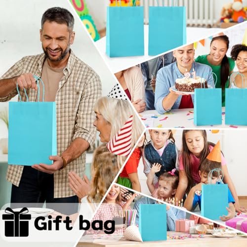 piqiya Small Plain Natural Paper Kraft Gift Bags with Handles Light Blue Paper Bags for Eid Birthday Party Grocery Retail Business Goody Craft Bag (Blue，24pcs) - color: light blue