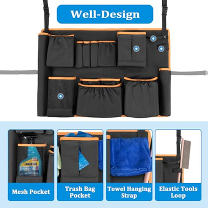 HODRANT Trash Can Caddy Bag with 13 Pockets Fit 32-55 Gallon Garbage Bin - color: Black with orange edge