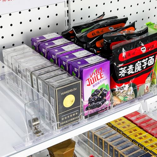 9-Pack Spring Loaded Shelf Pusher System, Adjustable Width for Supermarket, Store, Pharmacy, Auto Push Snack, Cigarette and Medicine Display Organizer, 23.82 in x 11.81 in