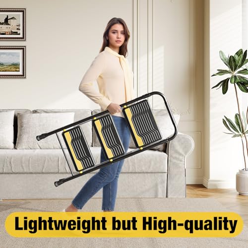 Urackify 3 Step Ladder, Heavy-Duty 800lb Capacity, Wide Anti-Slip Steps & Secure Handrail Compact, Folding Step Stool Portable Design for Home, Kitchen, Office, Pantry, Closet Use, Black - size: 3-step