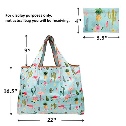 allydrew Large Foldable Tote Nylon Reusable Grocery Bags, Tropical Flowers - color: Tropical Flowers