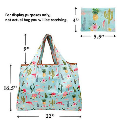 allydrew Large Foldable Tote Nylon Reusable Grocery Bags, Tropical Flowers - color: Tropical Flowers