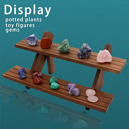 51pcs 2-Tier Wood Earring Display Stand, Retail Display Riser Earring, Ring Holder Stand, Removable Countertop Small Merchandise Display Stand with 50 Pcs Earring Card (Light brown) - color: 2 Tier