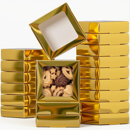 Zonon 30 Pcs Kraft Paper Boxes with Window 4.13 x 4.13 x 1.18 Inch (Gold) - color: Gold