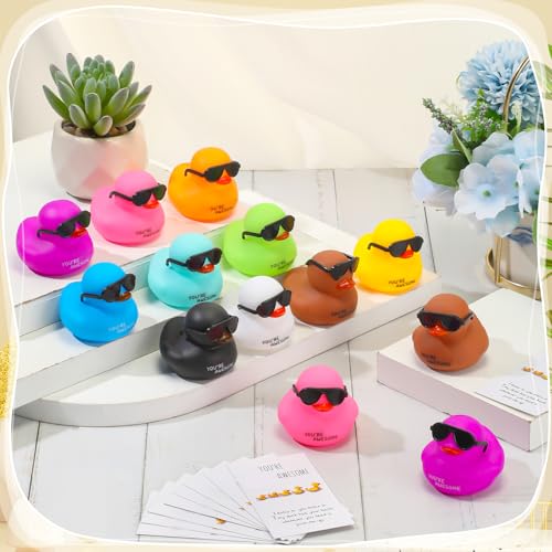 Deekin 20 Sets Thank You Gift Inspirational Mini Rubber Ducks with Cards