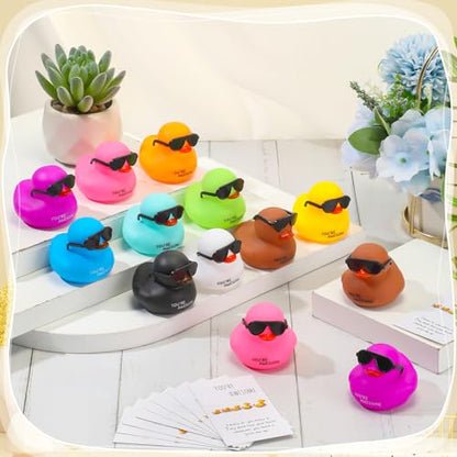 Deekin 20 Sets Thank You Gift Inspirational Mini Rubber Ducks with Cards
