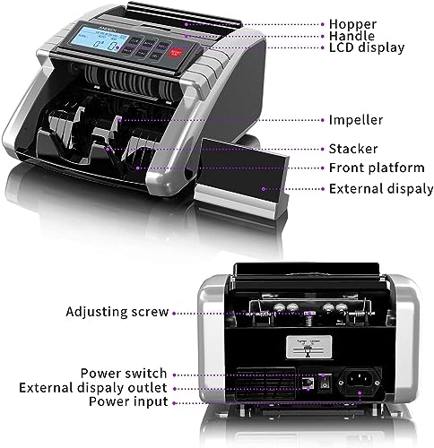 Aneken Money Counter Machine with Value Count, Dollar, Euro UV/MG/IR/DD/DBL/HLF/CHN Counterfeit Bill Detectors，Add and Batch Modes, Cash Counter with LCD Display