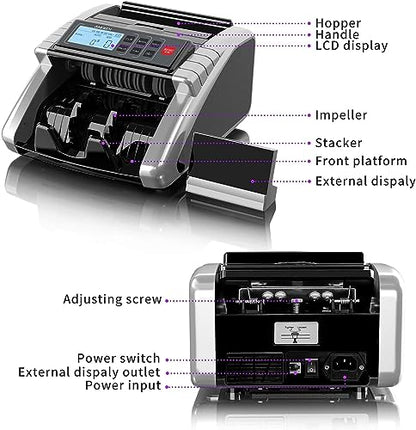 Aneken Money Counter Machine with Value Count, Dollar, Euro UV/MG/IR/DD/DBL/HLF/CHN Counterfeit Bill Detectors，Add and Batch Modes, Cash Counter with LCD Display