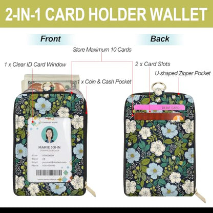 Blue Daisy Lanyard Wallet with ID Card Holder,Small Wallet for Women with Zipper Coin Pocket,Slim RFID Blocking ID Badge Holder Keychain,Travel Card Case with ID Window for Teacher Student Nurse Gifts - color: Blue White Daisy