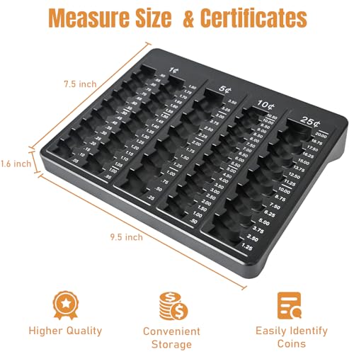 LLIKED 1PCS Black Coin Counter Tray and Sorting Tray with 150 Coin Wrappers - color: Black