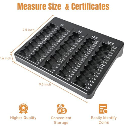 LLIKED 1PCS Black Coin Counter Tray and Sorting Tray with 150 Coin Wrappers - color: Black