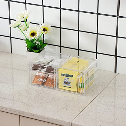 Cq acrylic 1 Pack Clear Stackable Storage Drawers for Vanity,Stackable 3 Drawers Desktop Organizer With Drawers,Cute Desk Storage for Office,Jewelry,Hair Clip,Beauty,Skincare and Make Up Organizers - size: 1 Small Drawer, 1 Medium Drawer, 1 Height Drawer