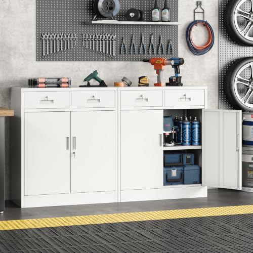 Metal Storage Cabinet, 36" Locking Cabinet with 2 Drawers & Shelves - color: White, size: 36"H×32"W×16"D-2Drawer