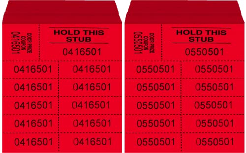 Auction Tickets - 1000 Sheets - 10 Numbers per Sheet (Red) - color: Red