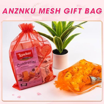 ANZNKU 50 Pcs Large Organza Bags 8x12, Small Mesh Gift Bag Drawstring Bulk - color: Orange