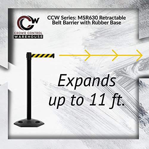 CCW Series WBB-200 Set of 2 Outdoor Safety Rubber Base Stanchion Retractable Belt Barriers - Easy to Assemble (11 Foot Belt, Black with"Please Wait HERE" White Letters Belt with Black Post) - color: Black "PLEASE WAIT HERE" White Letters, size: Black Post