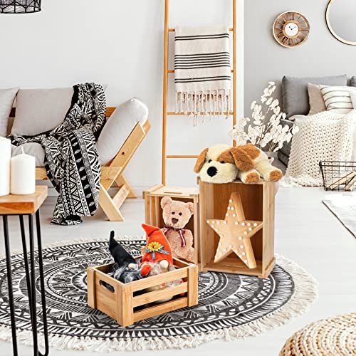 Lawei Set of 3 Bamboo Nesting Crates with Handles, Rustic Decorative Storage Container Box, Crate Box for Display, Farmhouse Bamboo Basket Bins for Fruit, Vegetable, Kitchen, Office, Bedroom, Closet