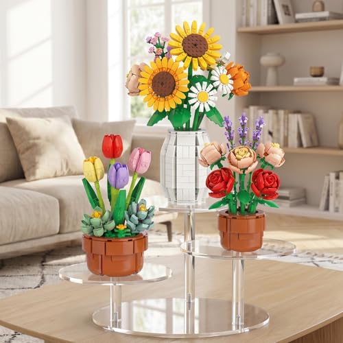 NiHome 3-Tier Acrylic Stand Risers for LEGO Botanical, Figurine Shelf Clear - color: Clear,2 Pcs